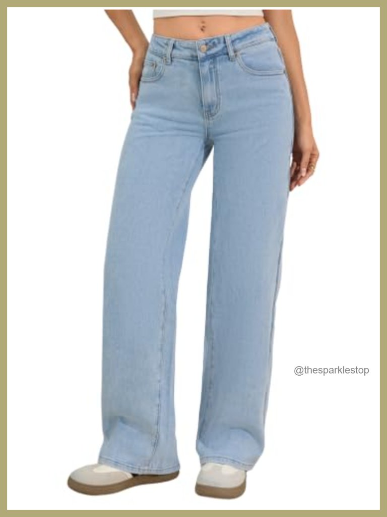 Stretchy Mid High Rise Straight Leg Jeans Denim Pants